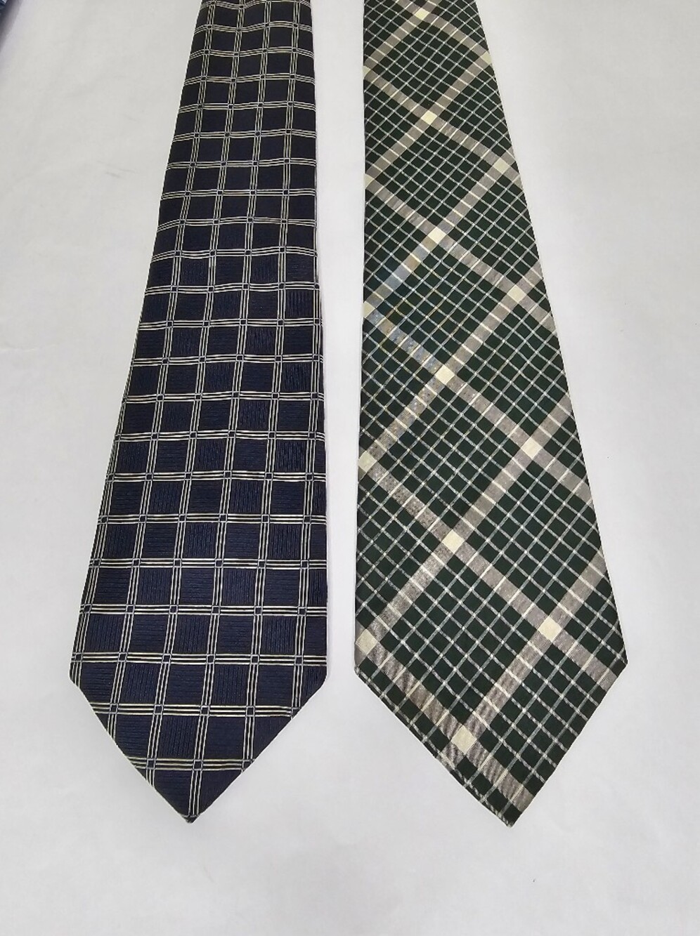 Bundle Of 2 100% Silk Ties Green Classic Plaid & Navy Windowpane Check
